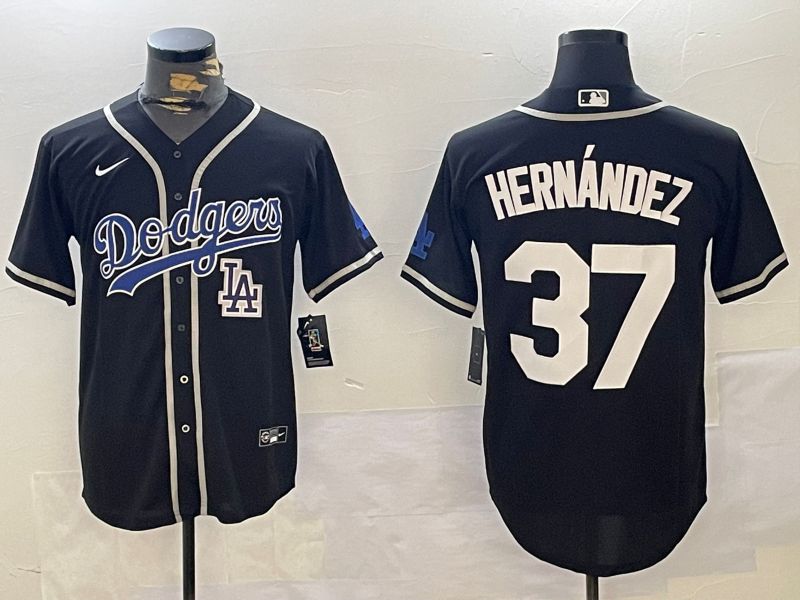 Men Los Angeles Dodgers 37 Hernandez Black Game 2024 Nike MLB Jersey style 112110